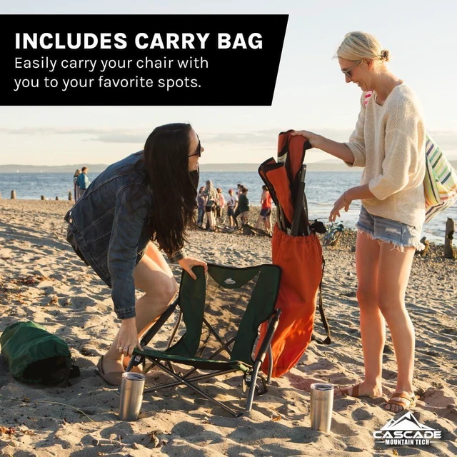 Alt view image 12 of 14 - Camping Chair - Low Profile Folding Chair for Camping, Beach, Picnic, Barbeques, Sporting Event with Carry Bag , Black