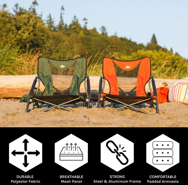 Alt view image 10 of 14 - Camping Chair - Low Profile Folding Chair for Camping, Beach, Picnic, Barbeques, Sporting Event with Carry Bag , Black