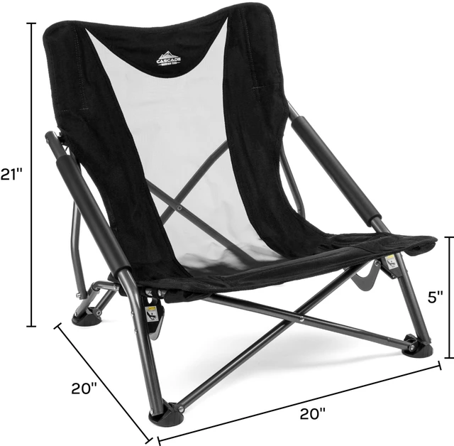 Alt view image 9 of 14 - Camping Chair - Low Profile Folding Chair for Camping, Beach, Picnic, Barbeques, Sporting Event with Carry Bag , Black