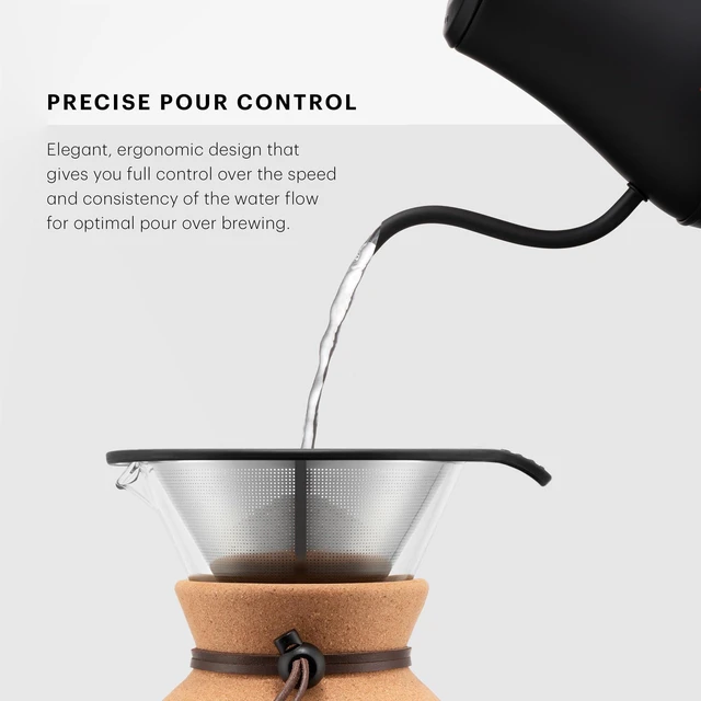 Alt view image 11 of 14 - 27oz Bistro Gooseneck Electric Water Kettle, Pour Over Coffee & Tea, Stainless Steel, Matte Black