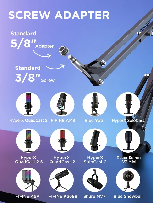 Alt view image 9 of 14 - Boom Arm Microphone Mic Stand for Blue Yeti Fifine HyperX, Black | Desk Mount, Desktop Stands, Adjustable Reach, Rotate Fully, Folds Away Compactly, for Gaming, Streaming or Recording