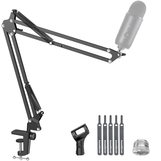 Alt view image 8 of 14 - Boom Arm Microphone Mic Stand for Blue Yeti Fifine HyperX, Black | Desk Mount, Desktop Stands, Adjustable Reach, Rotate Fully, Folds Away Compactly, for Gaming, Streaming or Recording