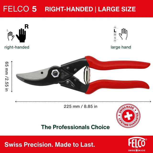 Alt view image 8 of 12 - F5 Pruning Shears 8.9" All Steel Large Swiss-Made Garden Clippers| Hand Pruners for Garden & Landscape | Garden Tool Cutter with Precision Bypass Blade, Forged Aluminum Body, Replaceable Parts