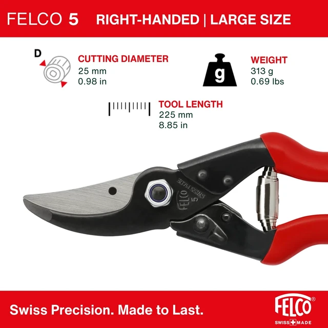 Alt view image 9 of 12 - F5 Pruning Shears 8.9" All Steel Large Swiss-Made Garden Clippers| Hand Pruners for Garden & Landscape | Garden Tool Cutter with Precision Bypass Blade, Forged Aluminum Body, Replaceable Parts