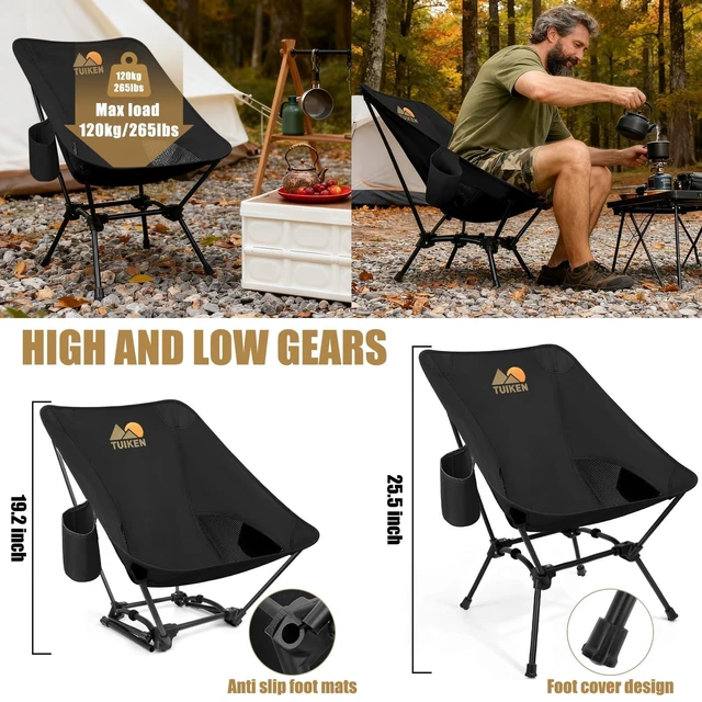 Alt view image 11 of 14 - Ultralight Camping Chair Backpacking Chair, Portable Camp Chair with Cup Holder & Storage Bag, Lightweight Compact Folding Chair for Hiking, Travel, Picnic MountaineeringDeep Black