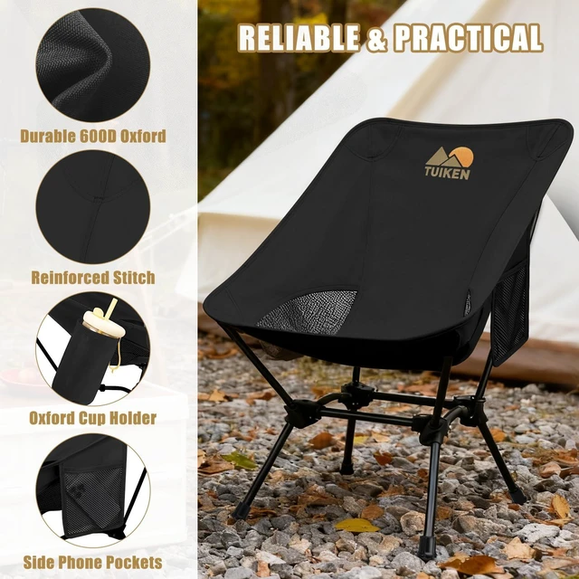 Alt view image 12 of 14 - Ultralight Camping Chair Backpacking Chair, Portable Camp Chair with Cup Holder & Storage Bag, Lightweight Compact Folding Chair for Hiking, Travel, Picnic MountaineeringDeep Black