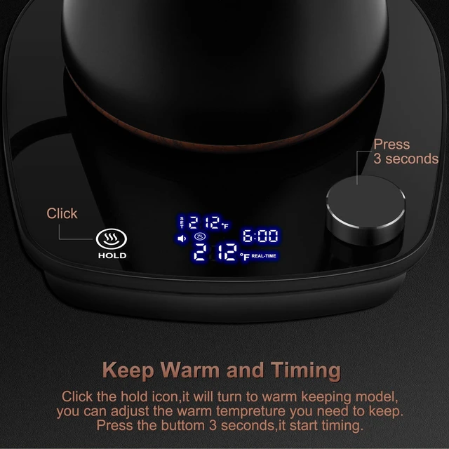 Alt view image 11 of 14 - Gooseneck Electric Kettle, Intelligent Temperature Control, Stainless Steel Inner, Quick Heating, for Pour Over Coffee, Brew Tea, Boil Hot Water, 1000W 0.9L Black