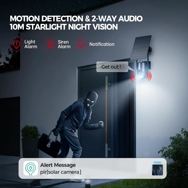 Alt view image 12 of 14 - Solar Security Cameras Wireless Outdoor, 2K 360° View WiFi 3MP Security Cam | 2K Solar Powered Camera 3MP WiFi Security Camera for Home with Color Night Vision, PIR Detection, 2-Way Audi