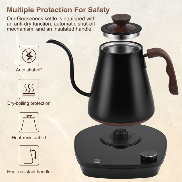 Alt view image 12 of 14 - Gooseneck Electric Kettle, Intelligent Temperature Control, Stainless Steel Inner, Quick Heating, for Pour Over Coffee, Brew Tea, Boil Hot Water, 1000W 0.9L Black