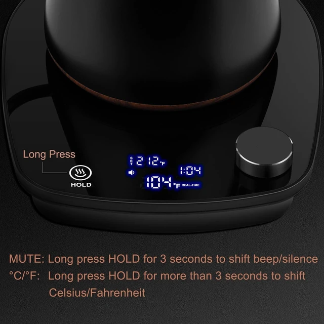 Alt view image 14 of 14 - Gooseneck Electric Kettle, Intelligent Temperature Control, Stainless Steel Inner, Quick Heating, for Pour Over Coffee, Brew Tea, Boil Hot Water, 1000W 0.9L Black