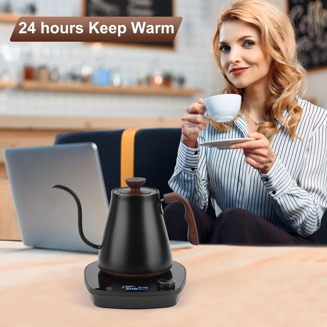 Alt view image 13 of 14 - Gooseneck Electric Kettle, Intelligent Temperature Control, Stainless Steel Inner, Quick Heating, for Pour Over Coffee, Brew Tea, Boil Hot Water, 1000W 0.9L Black