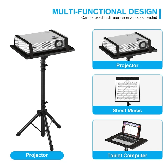 Alt view image 10 of 14 - Projector Stand Tripod Laptop Stands Height Adjustable | from 23.5" to 46.5" with Gooseneck Phone Holder, Floor for Office, Home, Stage, Studio, Outdoor, DJ Racks Holder Mount