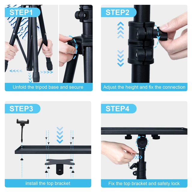 Alt view image 14 of 14 - Projector Stand Tripod Laptop Stands Height Adjustable | from 23.5" to 46.5" with Gooseneck Phone Holder, Floor for Office, Home, Stage, Studio, Outdoor, DJ Racks Holder Mount
