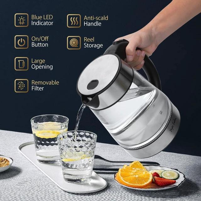 Alt view image 9 of 14 - 1.7L Electric Tea Kettle, Glass Hot Water Boiler for Tea | Fast Boiling Electric Kettle Cordless Water Boiler with Auto Shutoff & Boil Dry Protection, Glass & Stainless Steel