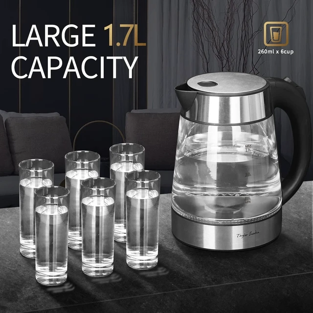 Alt view image 12 of 14 - 1.7L Electric Tea Kettle, Glass Hot Water Boiler for Tea | Fast Boiling Electric Kettle Cordless Water Boiler with Auto Shutoff & Boil Dry Protection, Glass & Stainless Steel