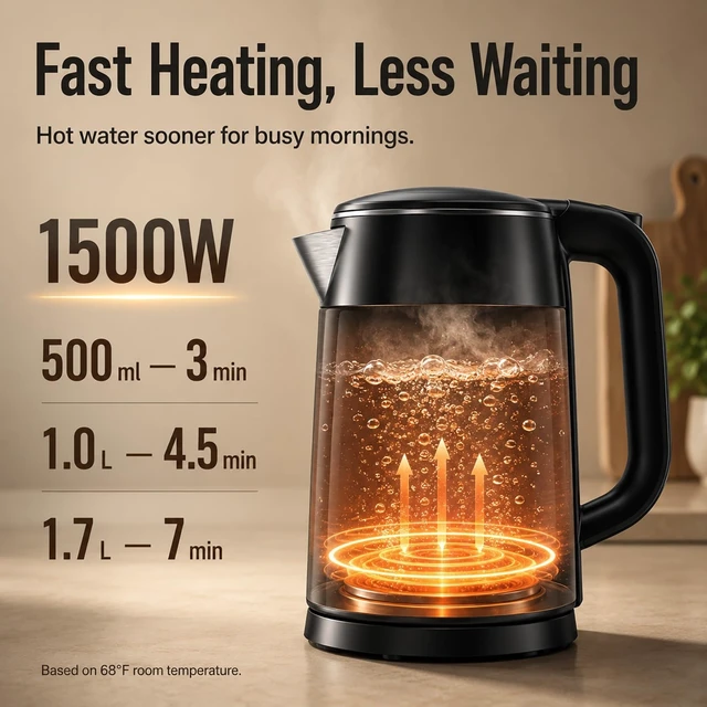 Alt view image 13 of 14 - Electric Kettle 1.7L Touch Screen Temperature Control Water Boiler, No Plastic Contact with Water. 6 Preset Temperature Programs, 2 Hours Keep Warm, Auto Shut Off, Dark Grey