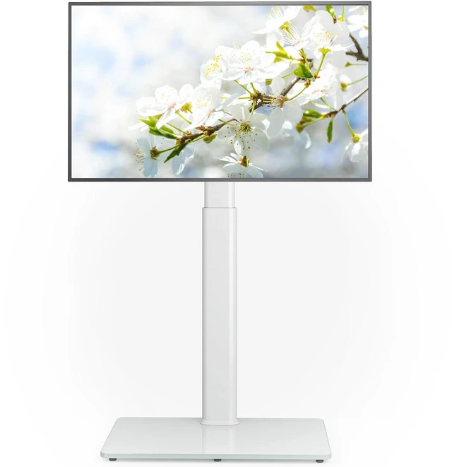 Alt view image 8 of 14 - Universal Floor TV Stand with Mount 70 Degree Swivel 9 Level Height Adjustable and Space Saving Design for Most 27 to 65 inch LCD, LED OLED TVs, Perfect for Corner & Bedroom White AX1006TW