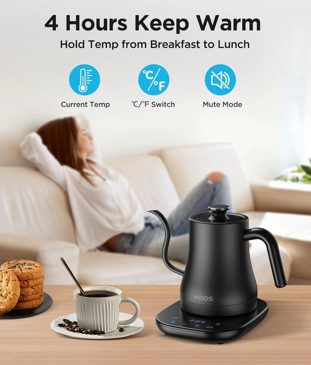 Alt view image 10 of 14 - Gooseneck Electric Kettle, ±1 Temp Control, Mute Mode, 4H Keep Warm | 0.8L Pour Over Kettle, 1200W Fast Heating, Stainless Steel, Coffee & Tea Brewing