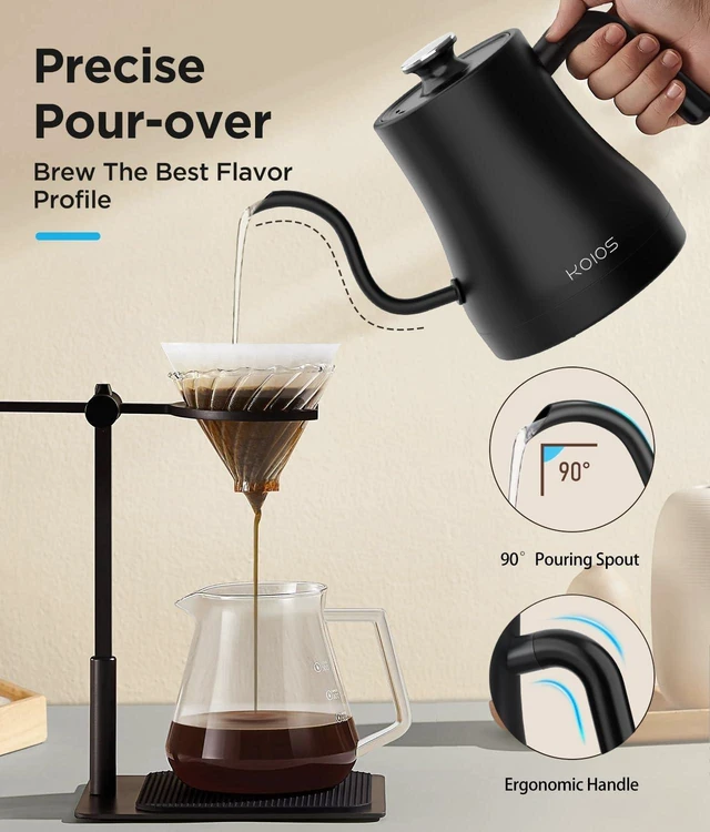 Alt view image 14 of 14 - Gooseneck Electric Kettle, ±1 Temp Control, Mute Mode, 4H Keep Warm | 0.8L Pour Over Kettle, 1200W Fast Heating, Stainless Steel, Coffee & Tea Brewing