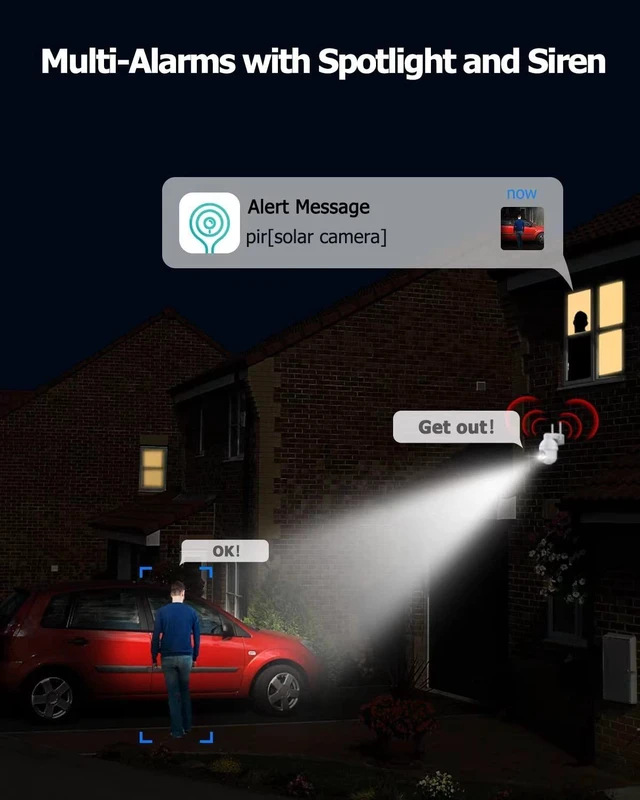 Alt view image 12 of 14 - 2K Solar Security Cameras Wireless Outdoor, 360°PTZ Outdoor Camera | Battery Powered, Color Night Vision, 2-Way Audio, PIR+AI Motion Detection, IP66 Waterproof, Work with Alexa&Google Assistant