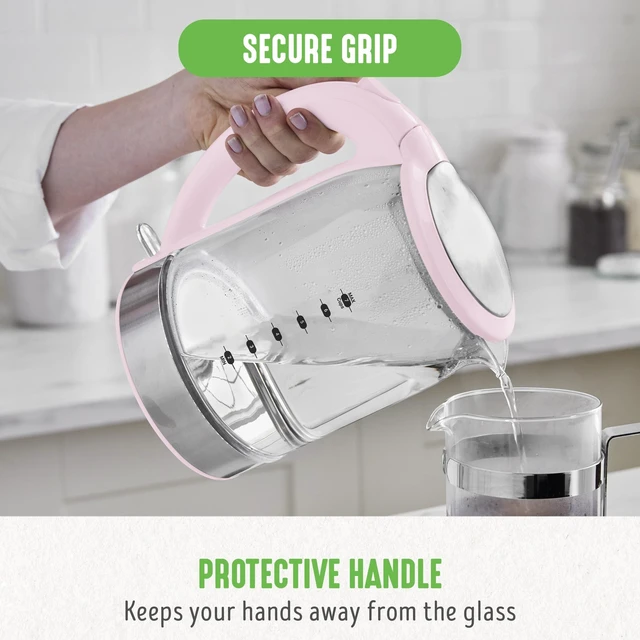 Alt view image 10 of 12 - 1.7 Liter Electric Glass Kettle, Pink | Glass Body, Auto Shutoff, Thermal Shock Resistant, Quick Heating, Easy One Touch Use, Cordless Serving, LED Base, Coffee/ Tea