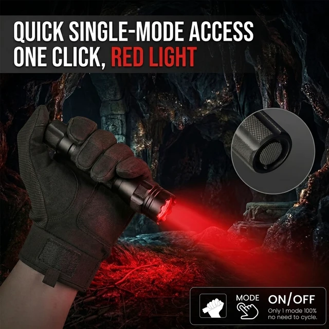 Alt view image 11 of 14 - 620nm-630nm Tactical Red Light Flashlight for Night Hunting Light | Night Observation & Coyote Predator Red LED Hunting Light