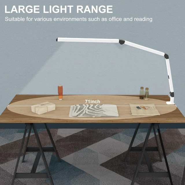 Alt view image 10 of 12 - LED Desk Lamp with Clamp, Dual Light Table Lamp with Adjustable Swing Arm, Eye-Care 4 CCT Modes & 5 Brightness Levels Clip-on Architect Modern Desk Light for Home Office Crafting Sewing