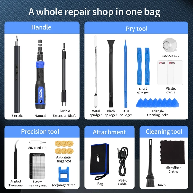 Alt view image 12 of 14 - 150 in 1 Electric Screwdriver Set Precision Screwdriver Set with 120 Magnetic Bits, Rechargeable 2 Gears Torque Power Screwdriver Kit for Electronics, Computer, Laptops, Phone, PC, Game Console