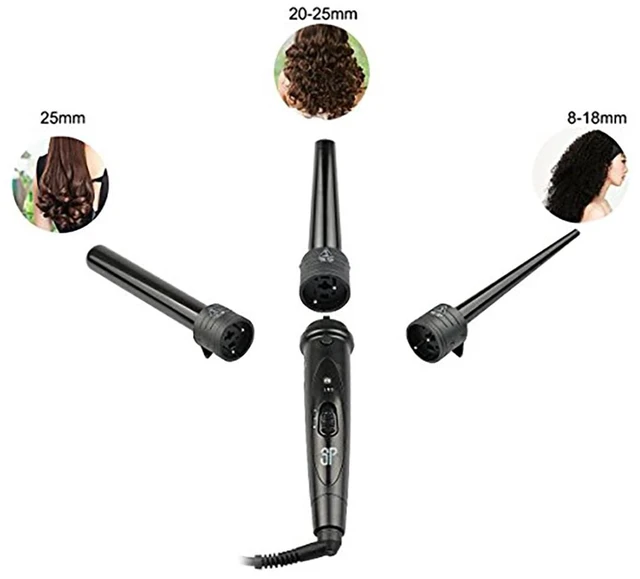 Alt view image 11 of 14 - Tourmaline 3 in 1 Curling Wand Set with 3 Interchangeable Curling Iron Ceramic Barrels with Heat Resistant Glove Black