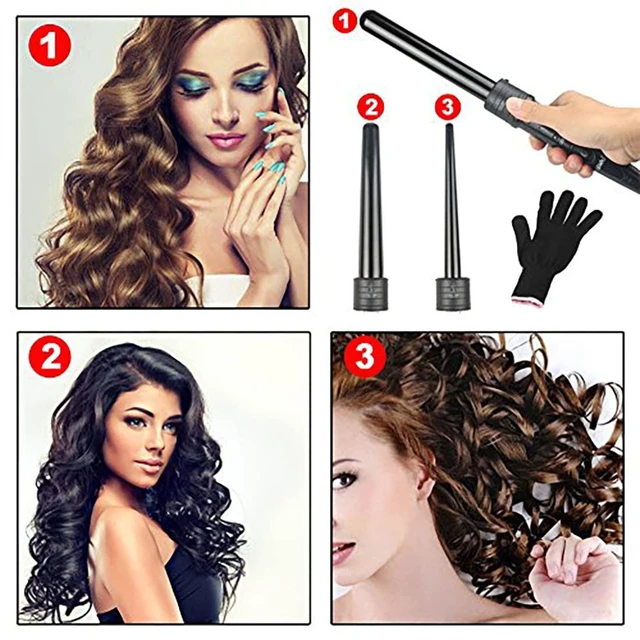 Alt view image 12 of 14 - Tourmaline 3 in 1 Curling Wand Set with 3 Interchangeable Curling Iron Ceramic Barrels with Heat Resistant Glove Black