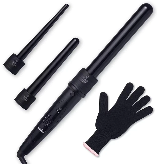 Alt view image 8 of 14 - Tourmaline 3 in 1 Curling Wand Set with 3 Interchangeable Curling Iron Ceramic Barrels with Heat Resistant Glove Black