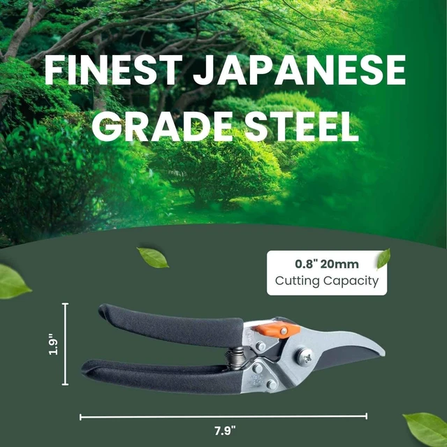 Alt view image 12 of 14 - Saboten Japanese Pruning Shears 7.9" Professional Bypass Garden Clippers, Made in Japan, Sharp Carbon Steel Blade with Sap-Resistant Fluorine Coating, Cuts up to 3/4 in (20 mm)
