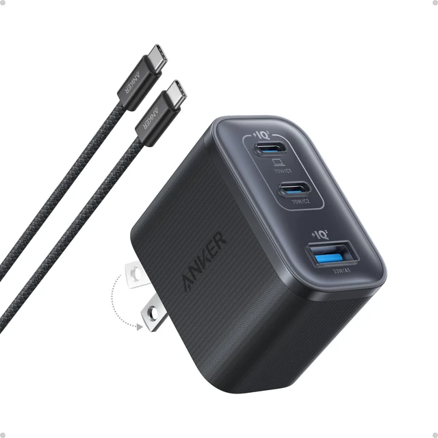 Alt view image 7 of 12 - Nano 70W Max 3-Port Fast Charger USB C, Type C Charger Fast Charging | Compact and Stylish USB C Charger Block, for iPhone 17/17 Pro Max/16 Series, MacBook Pro, iPad (Black, Cable Included)