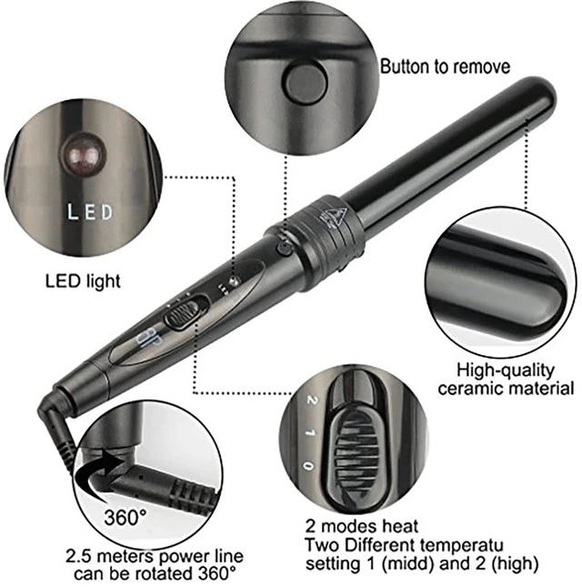 Alt view image 10 of 14 - Tourmaline 3 in 1 Curling Wand Set with 3 Interchangeable Curling Iron Ceramic Barrels with Heat Resistant Glove Black