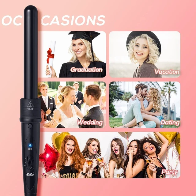 Alt view image 14 of 14 - Tourmaline 3 in 1 Curling Wand Set with 3 Interchangeable Curling Iron Ceramic Barrels with Heat Resistant Glove Black