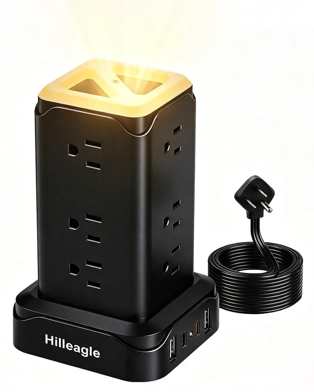 Alt view image 8 of 14 - Surge Protector Desktop Power Strip Tower with Touch LED Night Lights, 6Ft Extension Cord with Multiple 12 AC Outlets, 4 USB Ports (2 USB C) Charging Power Station, Black