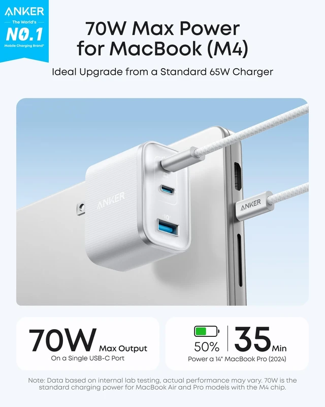 Alt view image 8 of 12 - Nano 70W Max 3-Port Fast Charger USB C, Type C Charger Fast Charging | Compact and Stylish USB C Charger Block, for iPhone 17/17 Pro Max/16 Series, MacBook Pro, iPad (Black, Cable Included)