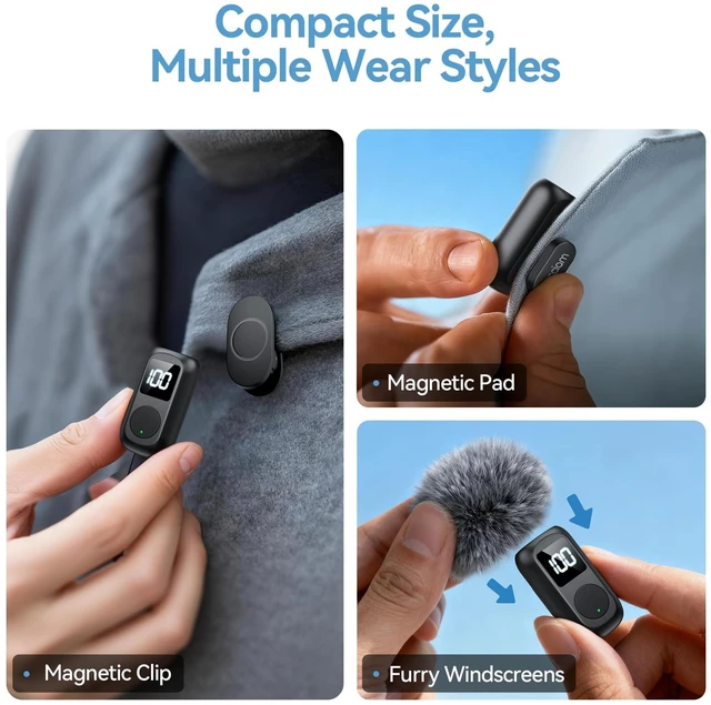Alt view image 14 of 14 - Mini Lavalier Microphone for iPhone & Android Wireless Microphone | Noise Reduction Magnetic Mini Lapel Mic with 54H Charging Case for YouTube Podcast Tiktok Vlogging Video Recording Black