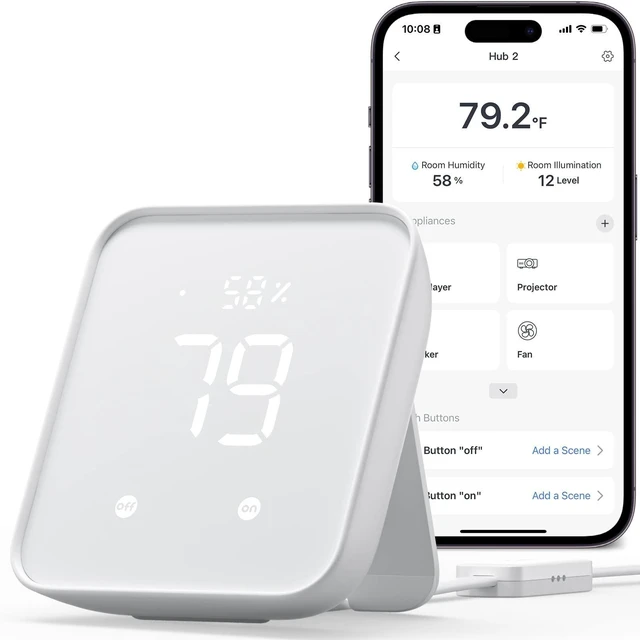 Alt view image 8 of 14 - Hub 2 (2nd Gen), Work as a WiFi Thermometer Hygrometer, IR Remote Control, Smart Remote and Light Sensor, Link SwitchBot to Wi-Fi (Support 2.4GHz), Alexa, Google Home, Apple Home Compatible