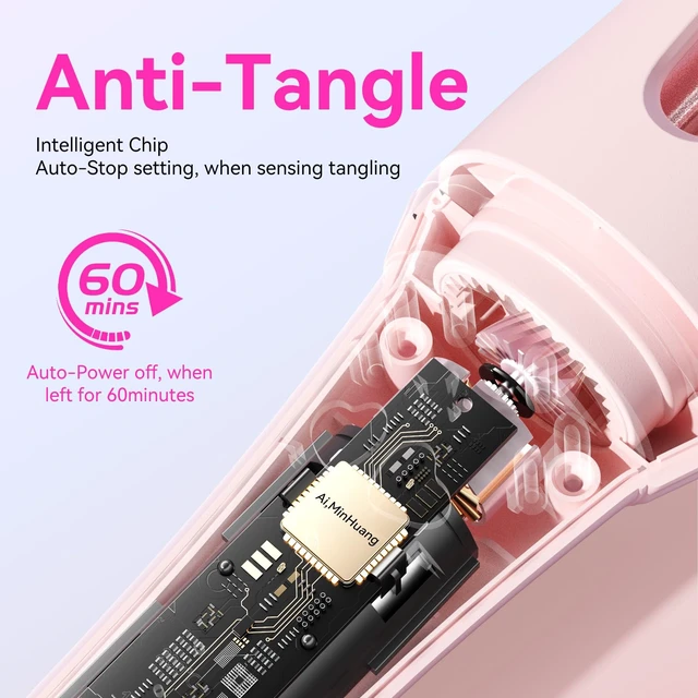 Alt view image 11 of 14 - Myhox Auto Curling Iron 1.25", 4 Temp, Rotating Hair Curler for Beach Waves, Ceramic Curling Wand with Anti-Scald & Anti-Tangle for Long Hair, Dual Voltage, Pink