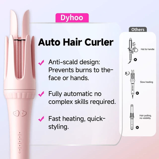 Alt view image 13 of 14 - Myhox Auto Curling Iron 1.25", 4 Temp, Rotating Hair Curler for Beach Waves, Ceramic Curling Wand with Anti-Scald & Anti-Tangle for Long Hair, Dual Voltage, Pink