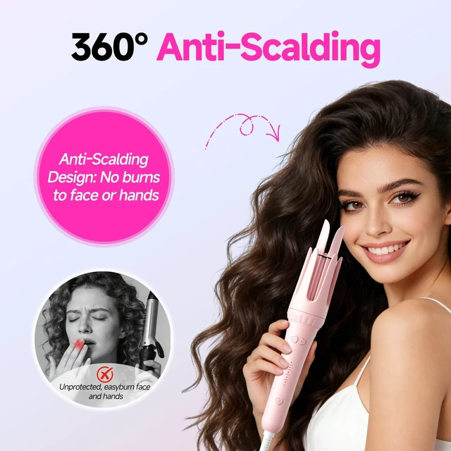 Alt view image 12 of 14 - Myhox Auto Curling Iron 1.25", 4 Temp, Rotating Hair Curler for Beach Waves, Ceramic Curling Wand with Anti-Scald & Anti-Tangle for Long Hair, Dual Voltage, Pink
