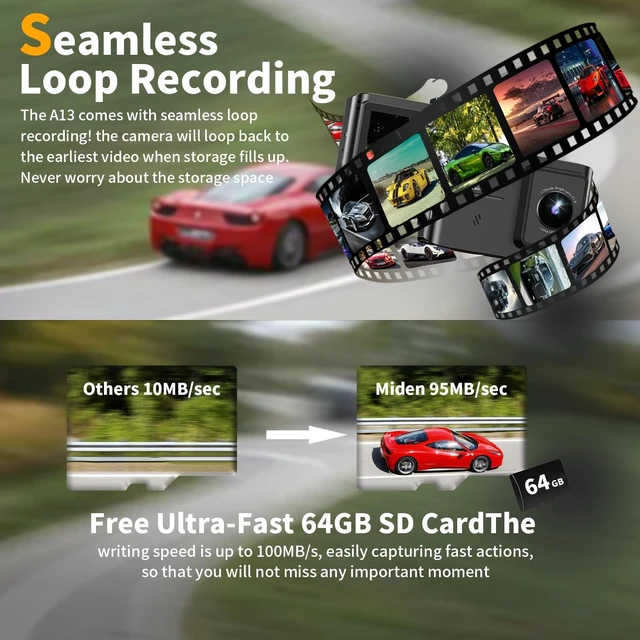 Alt view image 12 of 14 - Dash Cam Front and Rear: 4K Dual Channel Dash Cam - 5GHz WiFi, Dash Camera for Cars with 64GB Card, 2" IPS, App Control, G-Sensor, Loop Recording, 170° Wide Angle, Night Vision, 24H Parking Mode
