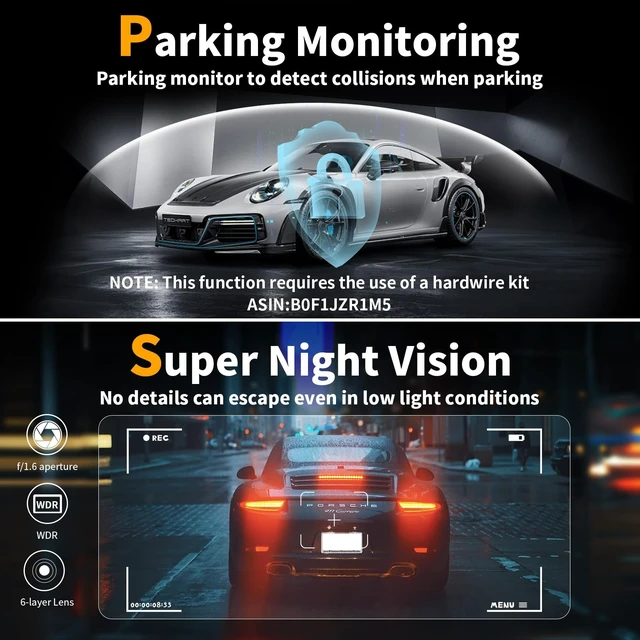 Alt view image 14 of 14 - Dash Cam Front and Rear: 4K Dual Channel Dash Cam - 5GHz WiFi, Dash Camera for Cars with 64GB Card, 2" IPS, App Control, G-Sensor, Loop Recording, 170° Wide Angle, Night Vision, 24H Parking Mode