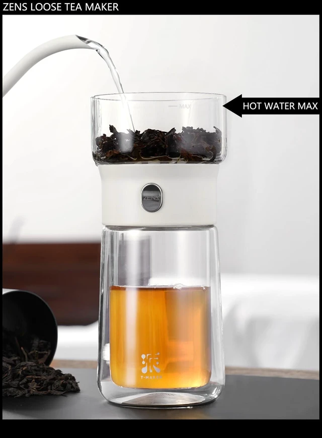 Alt view image 9 of 14 - Modern Glass Infuser Pot, One Touch Tea Maker for Loose Leaf Tea | Glass Teapot with Infuser, Magic Tea Infuser with 6.7oz Insulated Mug and Portable Case for Tea Lovers Gifts
