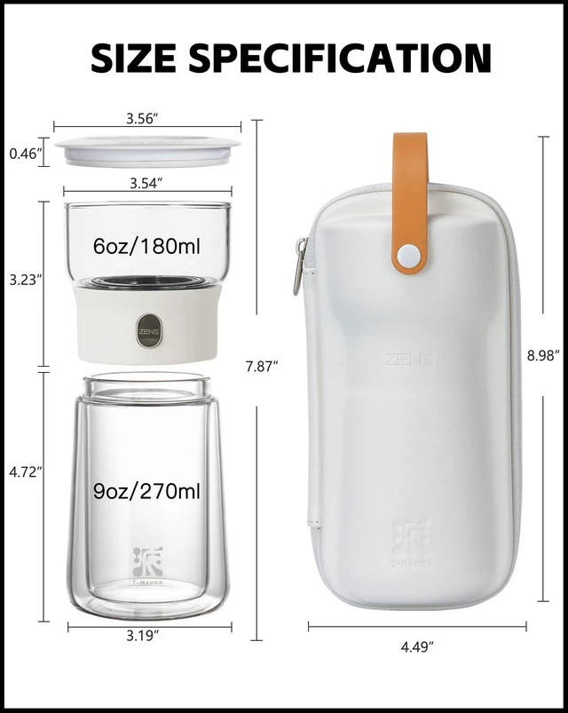 Alt view image 11 of 14 - Modern Glass Infuser Pot, One Touch Tea Maker for Loose Leaf Tea | Glass Teapot with Infuser, Magic Tea Infuser with 6.7oz Insulated Mug and Portable Case for Tea Lovers Gifts