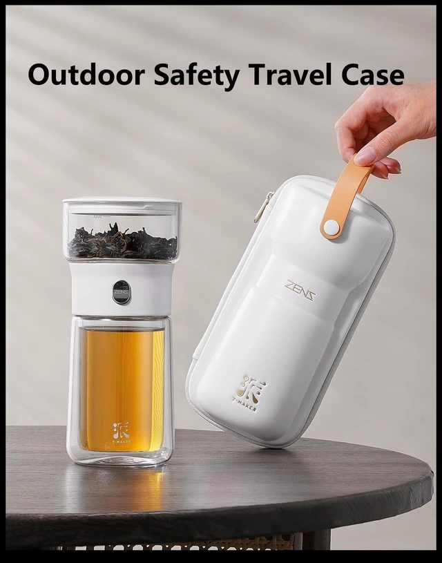 Alt view image 14 of 14 - Modern Glass Infuser Pot, One Touch Tea Maker for Loose Leaf Tea | Glass Teapot with Infuser, Magic Tea Infuser with 6.7oz Insulated Mug and Portable Case for Tea Lovers Gifts