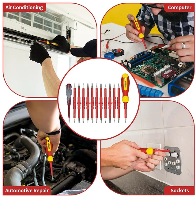 Alt view image 13 of 14 - Electrical Screwdriver Set, Insulated Screwdriver, 26 Pcs | Magnetic Tip Electrician Tools Kit with Case, with Interchangeable Blades, Electrical Screwdriver for Men Household Repair