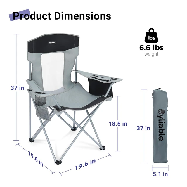 Alt view image 10 of 14 - Folding Camping Chairs, Portable Lightweight Lawn Camp Chair, Gray | for Adults, with Drink Holder and Cooler Pouch, High-Back Design, No Assembly Required, Outdoor for Camping, Picnic, Sports