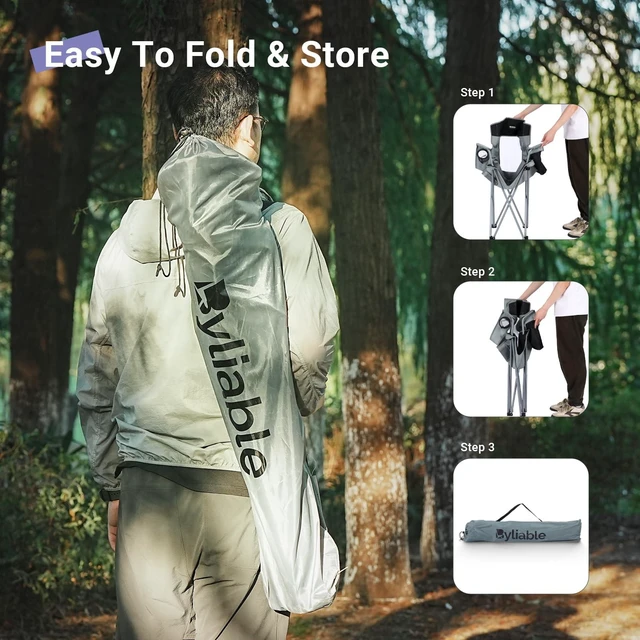 Alt view image 12 of 14 - Folding Camping Chairs, Portable Lightweight Lawn Camp Chair, Gray | for Adults, with Drink Holder and Cooler Pouch, High-Back Design, No Assembly Required, Outdoor for Camping, Picnic, Sports